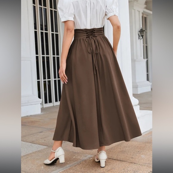 Scarlet Darkness Brown High Waist A-Line Renaissance Swing Skirt with Pockets M - Picture 16 of 16